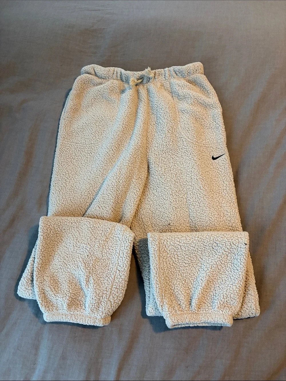 Nike Cream Sherpa Joggers with Black Swoosh